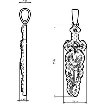 Colgante Espada y volutas con circonitas negras